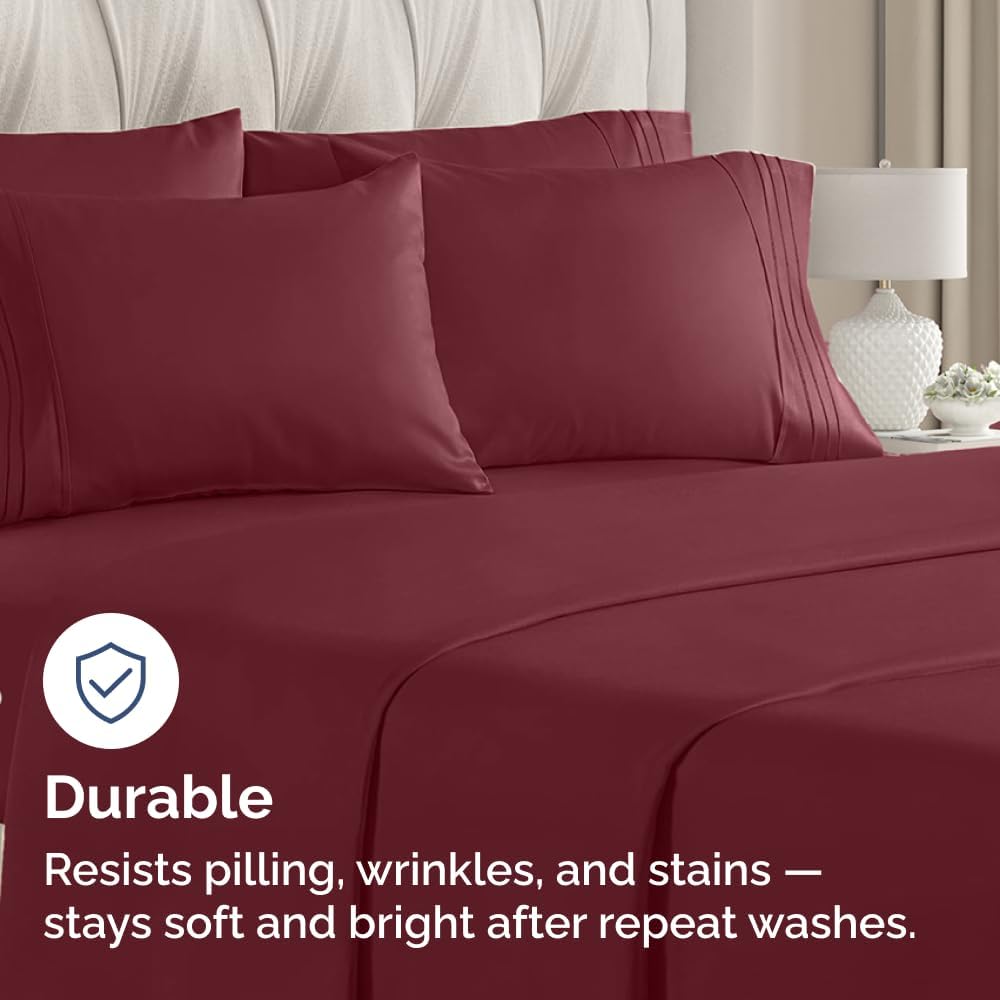 Skiennix Queen Pillow Cases Set of 10 | Ultra Soft Hotel Quality, Wrinkle-Free & Stain Resistant - Burgundy
