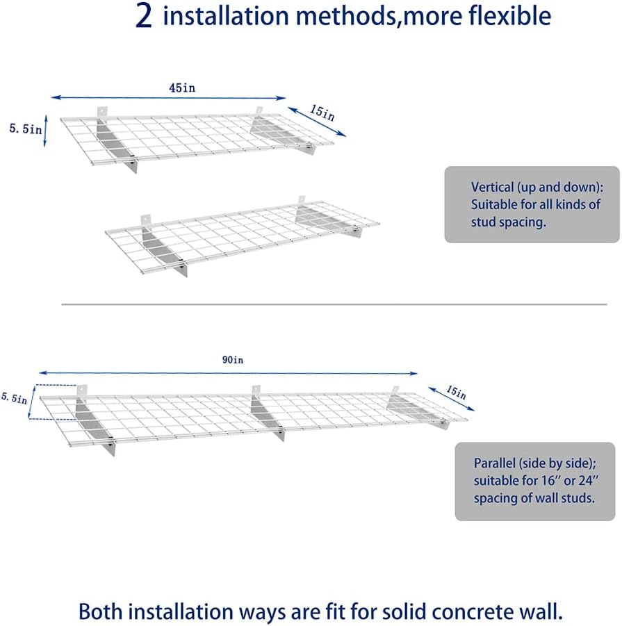 Ultrawall Heavy-Duty Wall Shelving Unit - 2-Pack 2x4ft Floating Shelves | Max Load 400lb, White