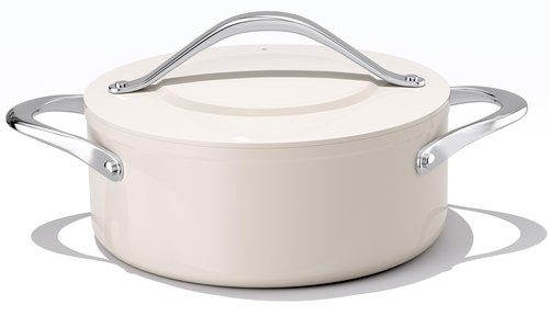 CookinCraze Stock Pot 4.5qt Dutch Oven Pot with Lid (9.5"x 4") Nonstick Ceramic Coated Cooking Pot Even Heat Distribution for Braising, Baking Bread & Soups, Compatible for All Cooktops, Cream