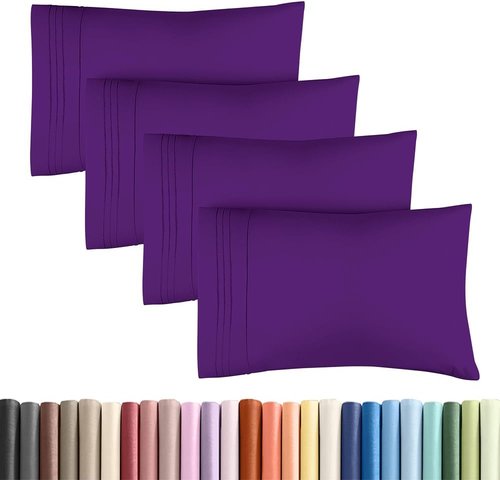 King Standard Pillow Cases - Soft Hotel Quality Pillowcase Covers | 4-Piece Set in Purple - Machine Washable