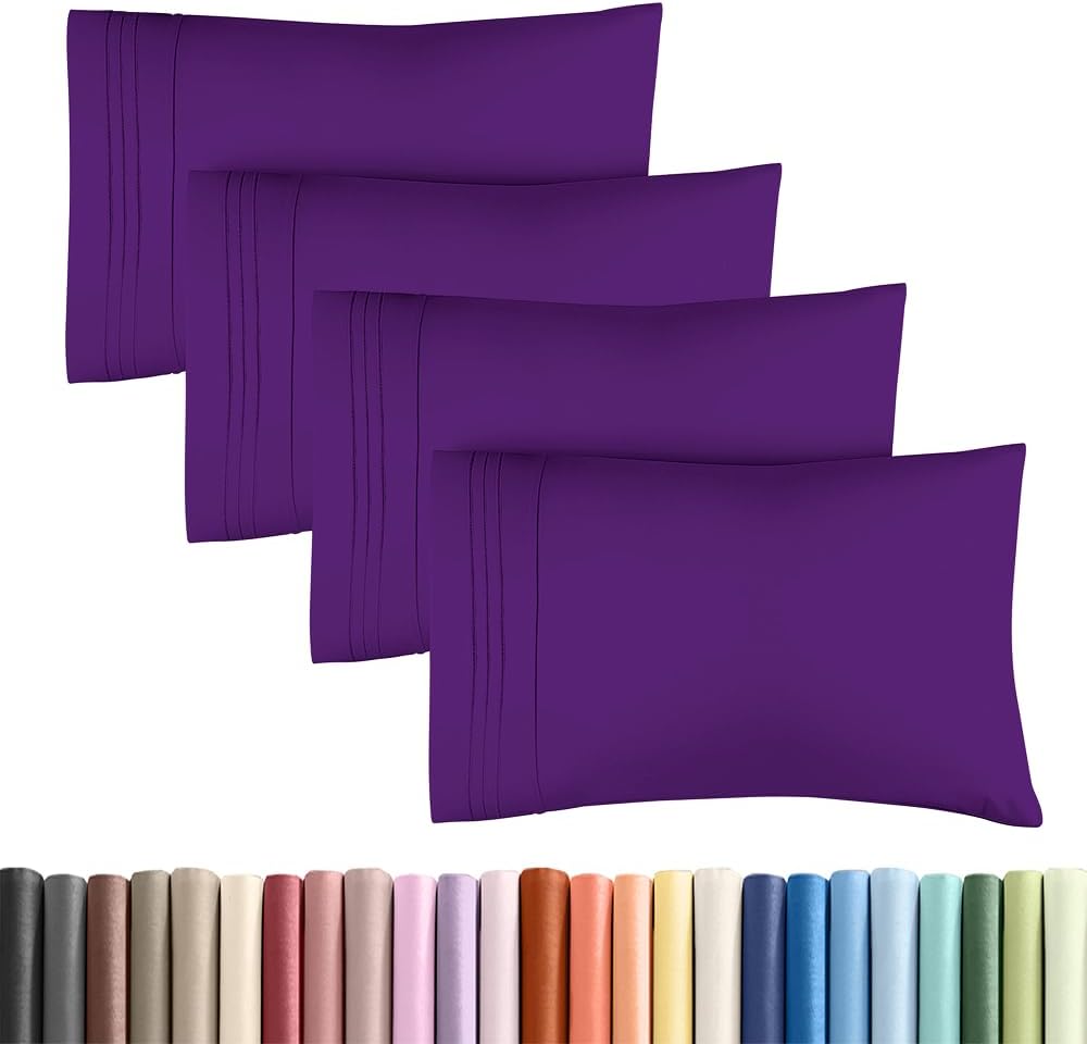 Skiennix Standard Pillow Cases Set of 4 | Ultra Soft Hotel Quality Covers - Machine Washable - Purple