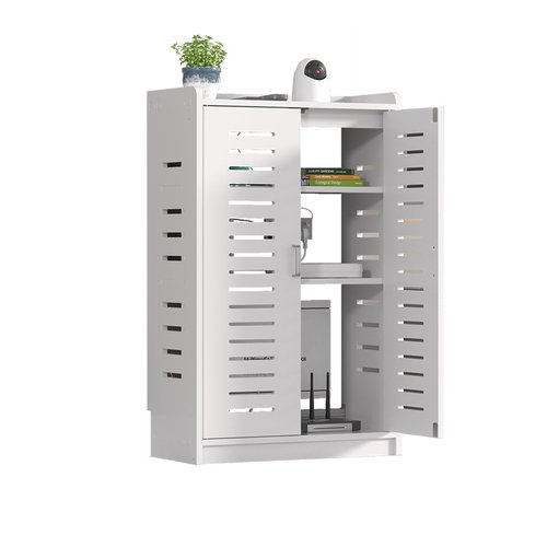 Large WiFi Router Cabinet 20''x31''x10'' Floor Standing Modem Organizer with Cable Management, White Electronics Enclosure for Power Strips & Network