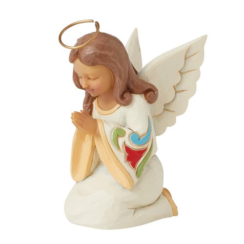 Enesco Jim Shore Heartwood Creek Kneeling Praying Angel Miniature Figurine- Stone Resin Hand Crafted Collectible Angel Figurines Home Decor Statue, 4.33 Inch