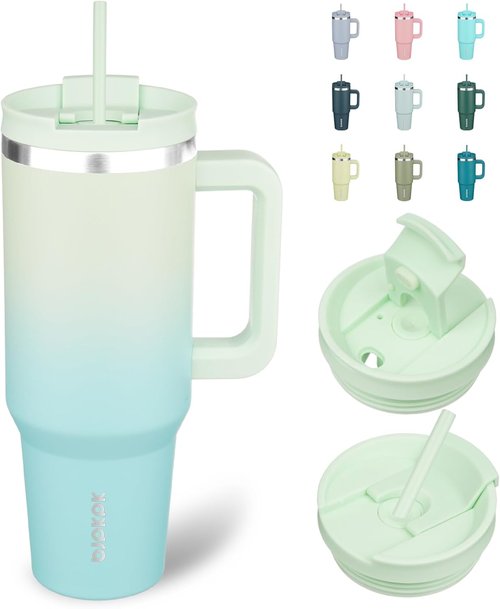 BJPKPK 40 oz Insulated Tumbler - Stainless Steel Cup With Lid, Straw & Handle - Mint Color