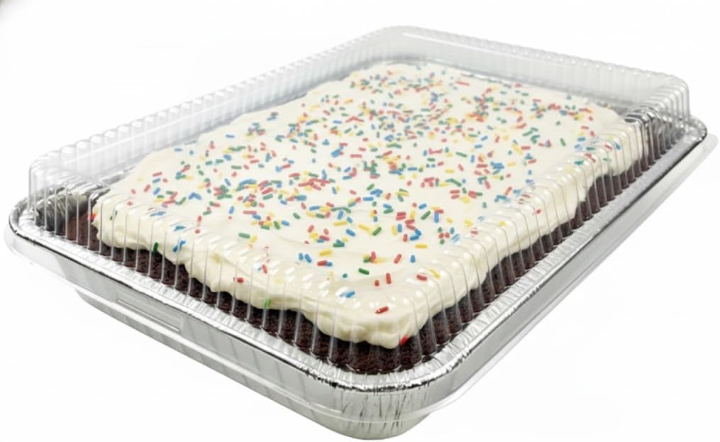 PACTOGO Disposable Aluminum Foil Cake Pans - 13" x 9" x 2" with Dome Lids | 108 Oz for Baking & Storing (Pack of 12)
