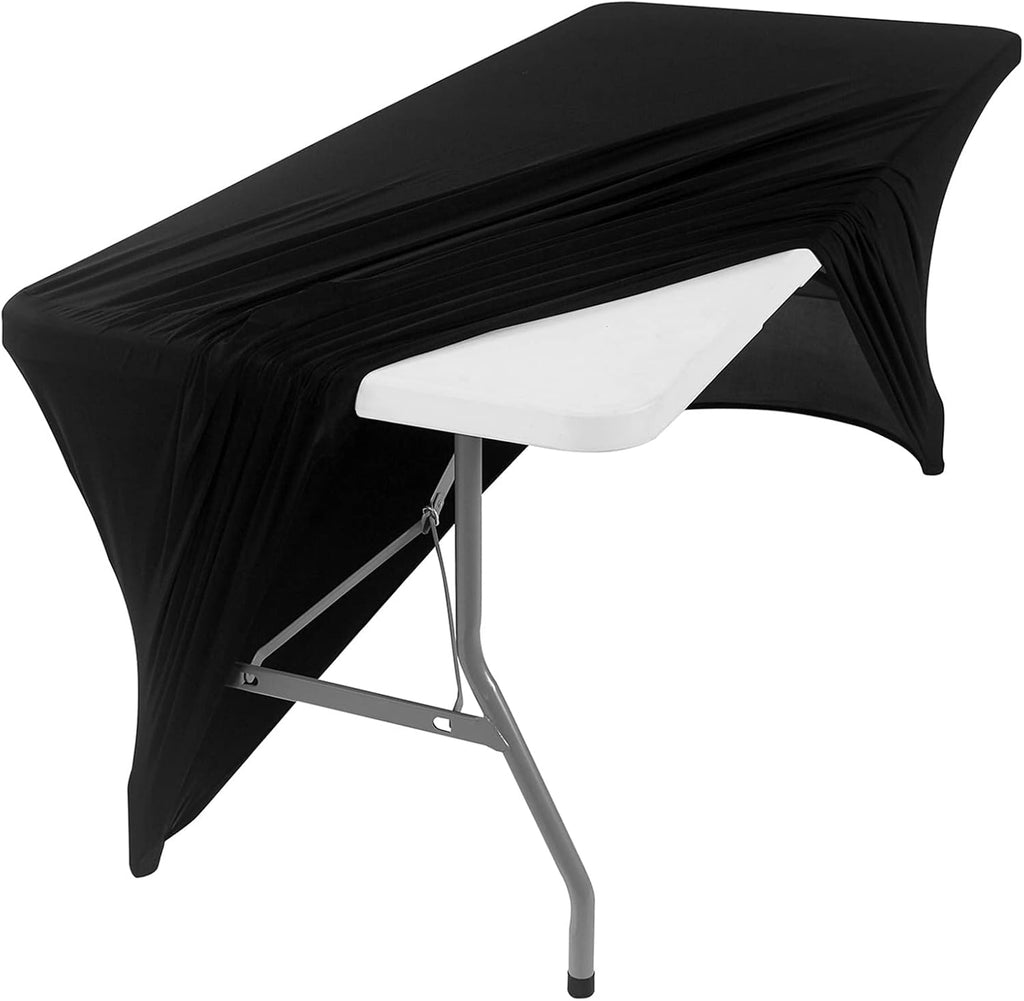 Peomeise 8FT Spandex Table Cover - Rectangular Stretch Tablecloth in Black for Elegant Events