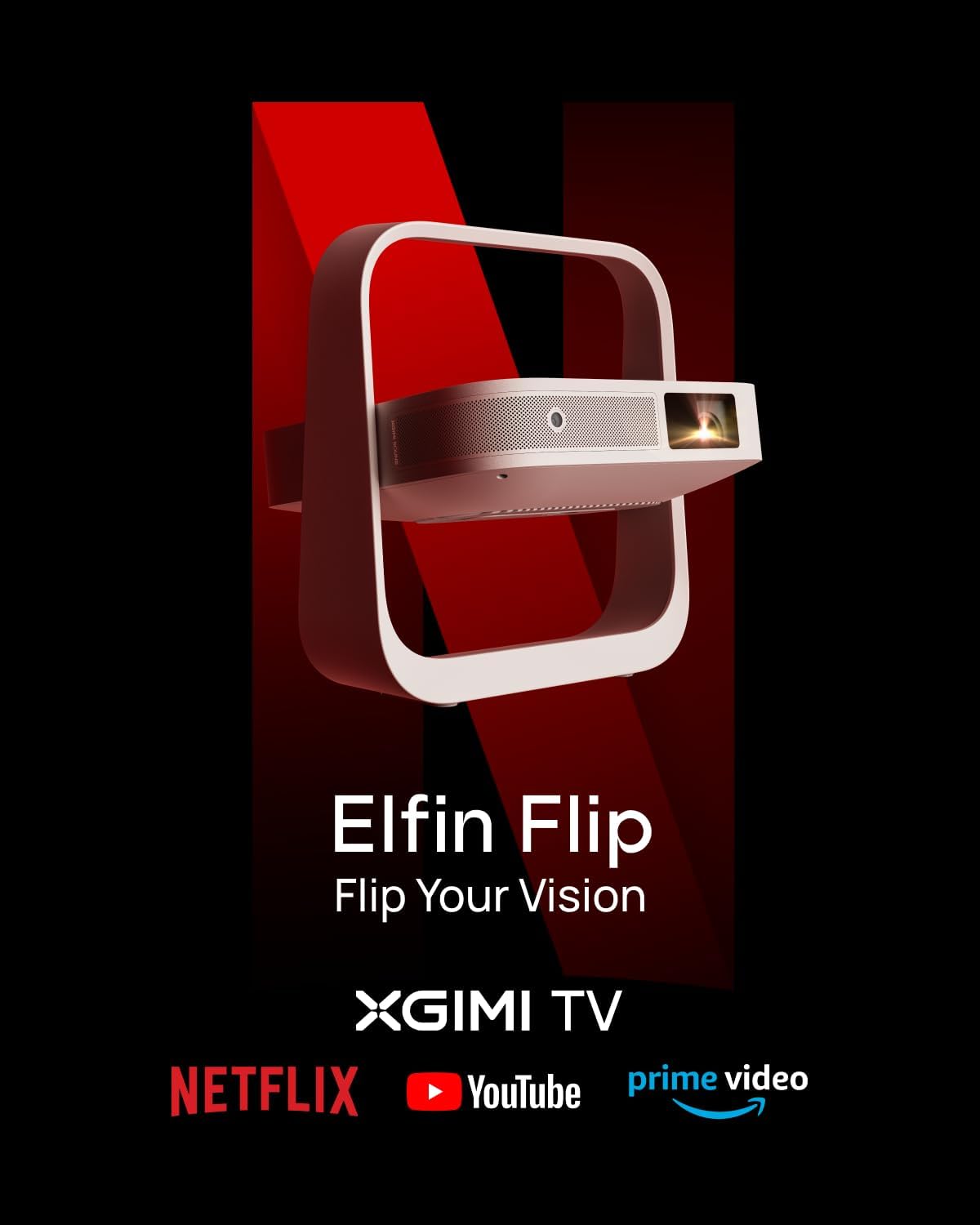 XGIMI Elfin Flip Portable Projector - 1080P Outdoor Projector with Netflix | Lightweight, Adjustable Stand, 400 ISO Lumens