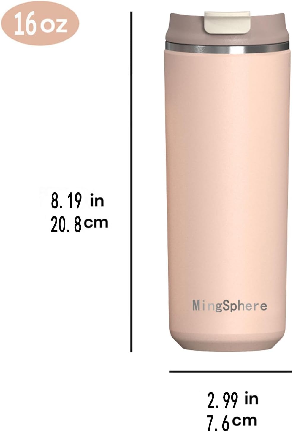 Skiennix Travel Coffee Mug - 16 oz Insulated Tumbler | Leak-Proof Stainless Steel Cup in Pink