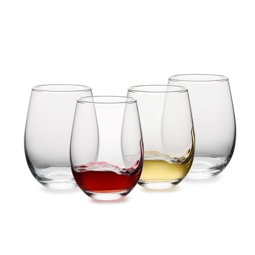 OUWO Stemless Wine Glasses Set of 4, 18oz Red White Wine Glasses,Lead-free Wine Glasses for Home, Party, Wedding, Ideal Wine Accessories Gift,Clear