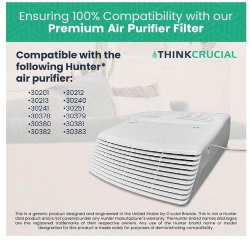 Crucial Air Purifier 2 Filters – Compatible with Hunter® Brand Filter Part # 30931 – Models 30201, 30212, 301213, 30240, 30241, 30251, 30378, 30379, 30380, 30381, 30382, 30383 – (2 Pack)