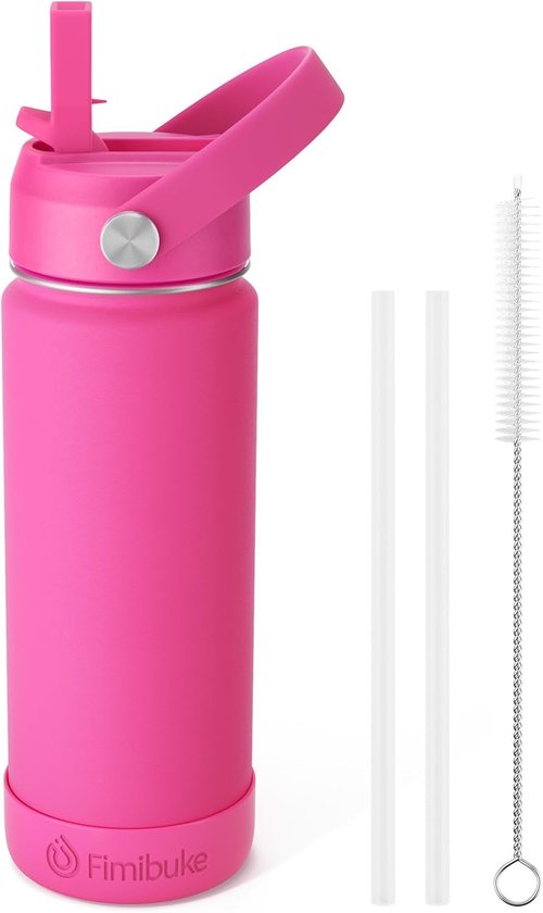 Fimibuke Kids Insulated Water Bottle - 18oz BPA-Free Stainless Steel Tumbler with Straw | Leak-Proof Magenta