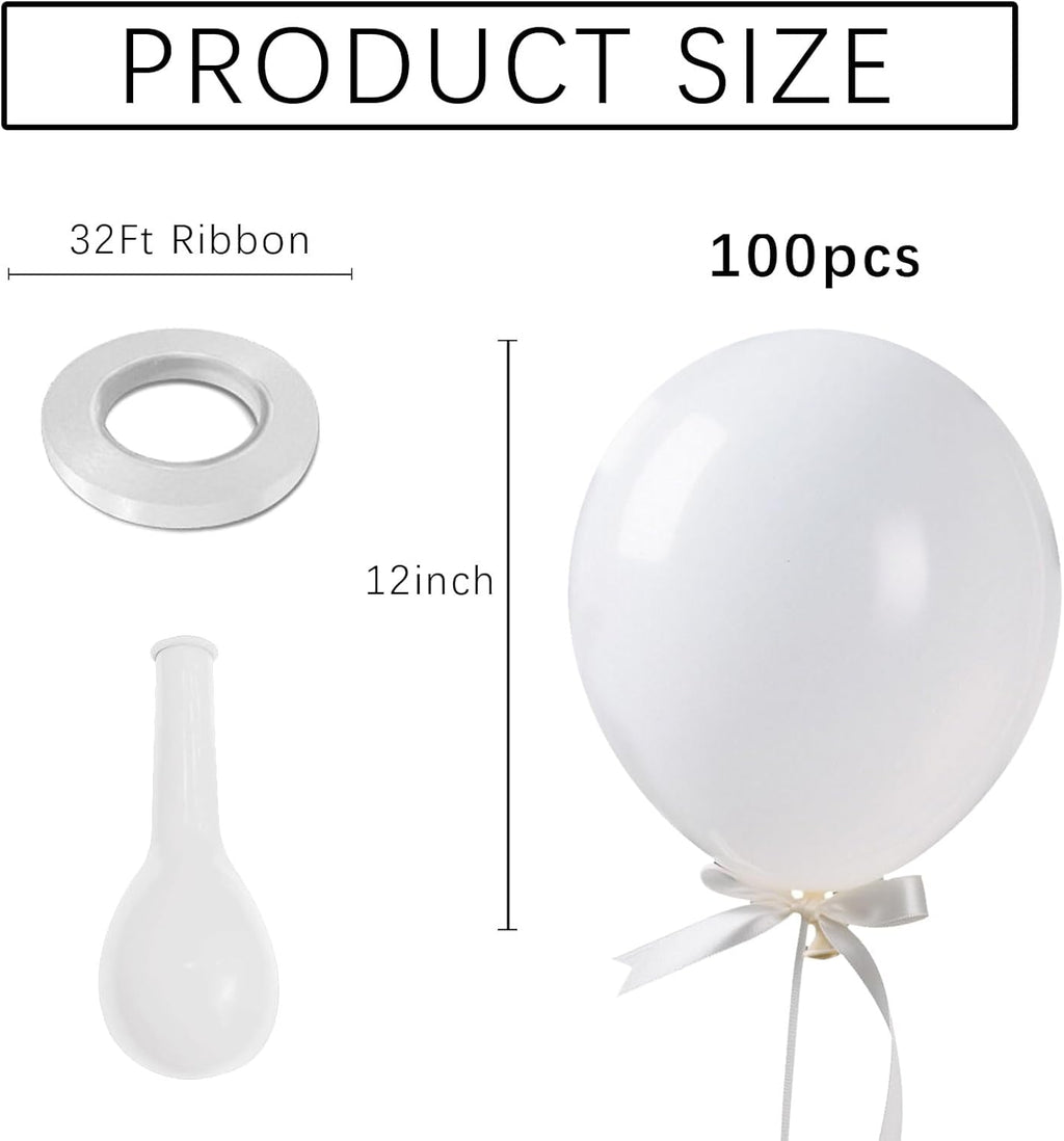 White Balloons - 100 Pack 12-Inch Latex Birthday Decorations for Weddings, Graduations & Parties
