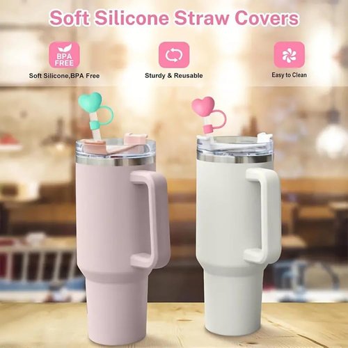 5PCS Heart Straw Topper Compatible with Stanley 30&40 Oz Tumbler Cup, Silicone Straw Covers Cap10mm 0.4in Cute Funny Dust-Proof Reusable Straws Tips Lids,Cute Straws Protector Decorations
