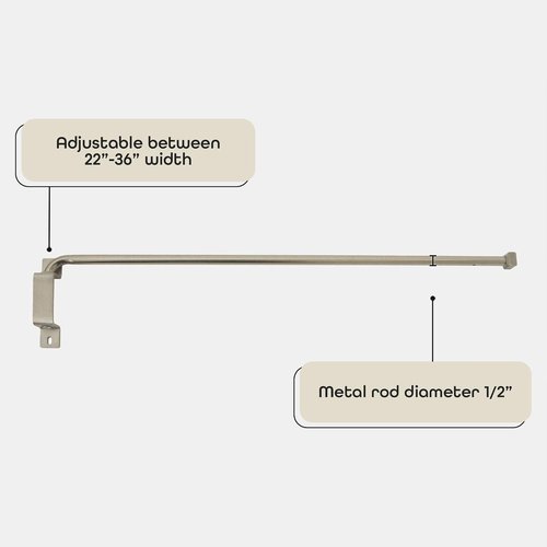 Brent Swing Arm Curtain Rod - Heavy Duty Stainless Steel - Fits Windows 20" to 36" - Nickel Finish
