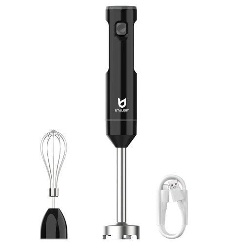 Cordless Hand Blender, UTALENT Variable Speed Immersion Blender handheld Rechargeable, with USB-C Charging Cable, Egg Whisk, for Smoothies, Milkshakes, Hummus and Soups – Black