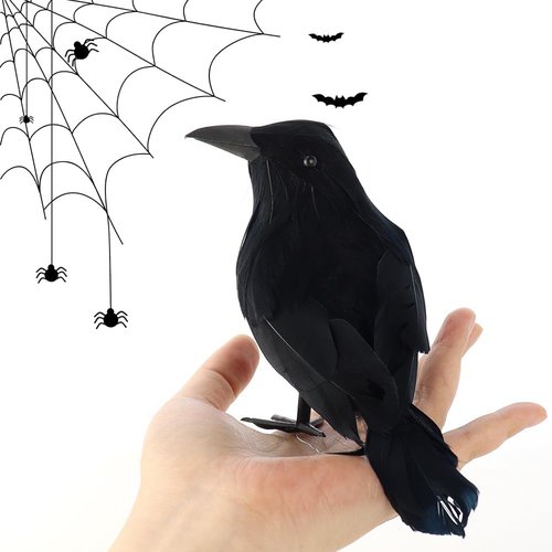 AEVBSOY Black Feathered Crows - Realistic Handmade Halloween Decorations | 3 Pack for Indoor/Outdoor Use