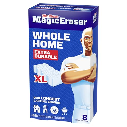 Mr. Clean Magic Eraser Sponge, All Purpose Cleaner, Long Lasting Cleaning Scrubber, Wall, Sneaker, Oven, Kitchen, Bathroom, Shower Cleaner, Cleaning Supplies, Whole Home Extra Durable XL, 8ct