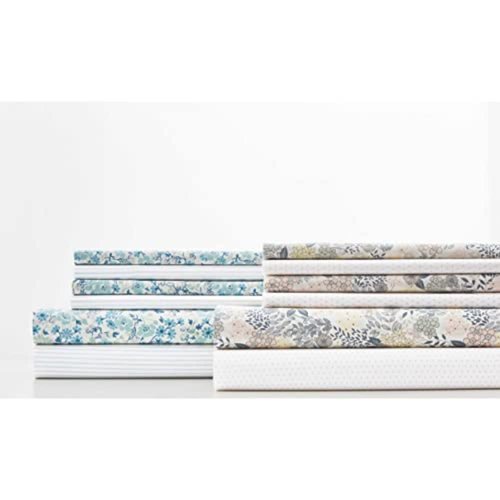 Laura Ashley - Queen Sheets, Cotton Percale 6-Piece Bedding Set, Crisp & Cool Home Decor (Jaynie Pastel Blue, Queen)
