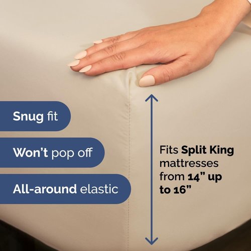 Flex Top Split Head King Sheet Set - Ultra-Soft, Breathable & Cooling Luxury Bedding - Deep Pockets, Oeko-Tex - Wheat