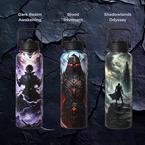 Nexus Elite Anime Water Bottle 40 oz – Dark Realm Collectible Stainless Steel Flask, Gaming Gift for Teen Boys, Insulated with Straw & Gift-Ready Box, Birthday Gift for Anime Fans & Gamers