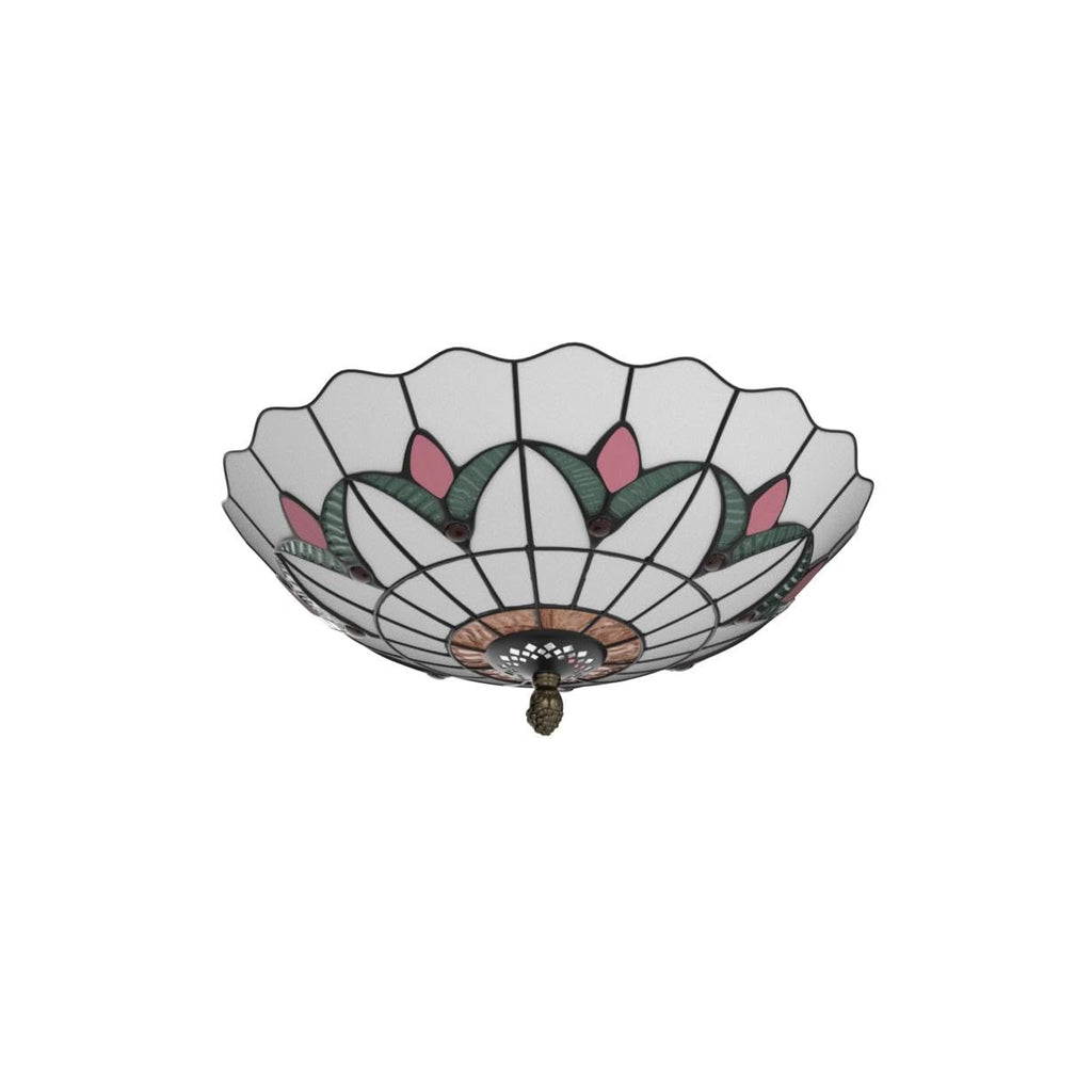 Skyweel Tiffany Style Ceiling Light Vintage Stained Glass Flush Mount Ceiling Lighting Fixtures Lamps (12 Inch W)
