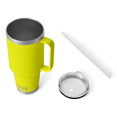 YETI Rambler 42 oz Tumbler with Handle and Straw Lid, Travel Mug Water Tumbler, Vacuum Insulated Cup with Handle, Stainless Steel, Firefly Yellow