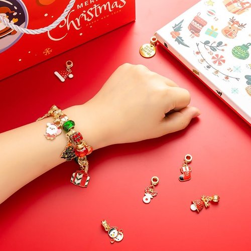 Gold Christmas Advent Calendar Bracelet - 24-Day Countdown Kit with DIY Jewelry & Charms for Girls 6-18