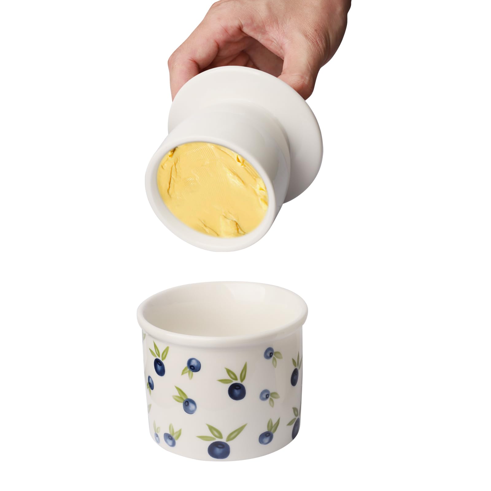 HOLIBAN French Butter Crock for Counter With Water Line French Butter Dish for Counter (BlueBerry)