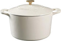Martha Stewart Gatwick 7-Quart Enamel Cast Iron Dutch Oven - Linen White with Gold | Durable for Slow Cooking & Baking