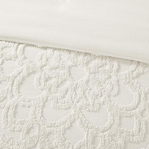 Madison Park Laetitia 100% Cotton Duvet Set - Chenille Tufted Medallion Design, All Season Cozy Bedding Shabby Chic Comforter Cover, Matching Shams, Floral Off White King/Cal King(104"x92") 3 Piece