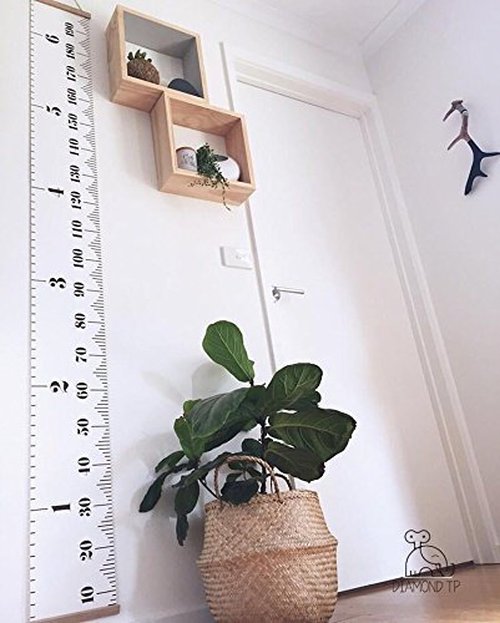 MinoMia Kids Growth Chart, Wood Frame Fabric Canvas Height Measurement Ruler from Baby to Adult for Child's Room Decoration 7.9 x 79in (7.9 x 79in, White & Black)