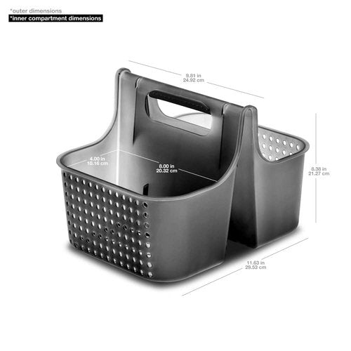 madesmart Large Premium Portable Shower Caddy, Hold Soap, Shampoo, Hair Supplies and Beauty Products, Cleaning Supplies Organizer for Home, Dorm, Plastic Shower Tote, Soft Handle, Smoke