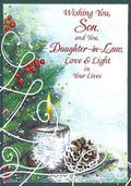 Designer Greetings White Candle - Love and Light Religious Christmas Card for Son & Daughter-in-Law