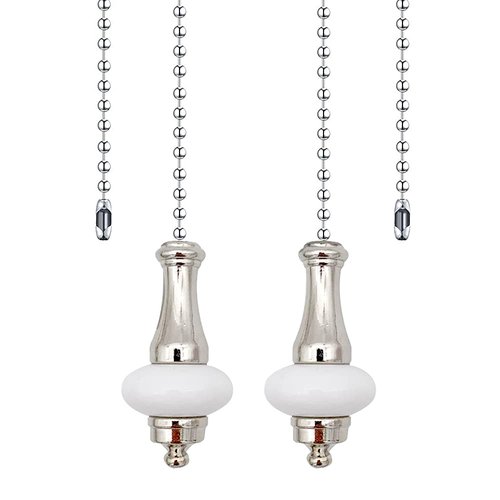 Dotlite Ceramic Ceiling Fan Pull Chain Set, 2pcs White Decorative Pendant Extension, 12 Inches Lighting & Beaded Ball Cord Extender Ornament With Connector