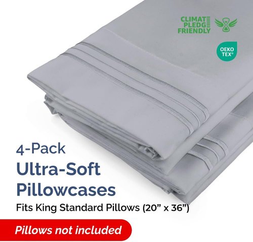 King Standard Pillow Cases by King - Soft Hotel Quality Covers | Comfy Bedding in Steel Blue - Set of 4