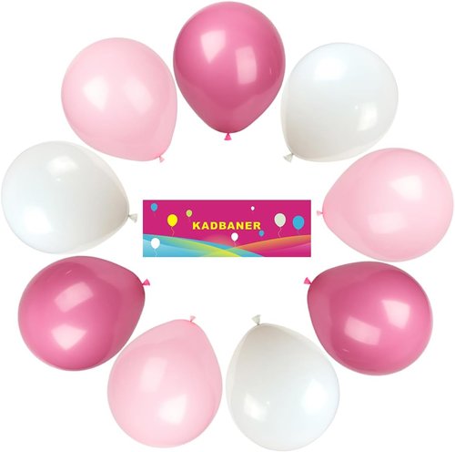 KADBANER 12-Inch Latex Balloons - 100 Pack in White, Pink & Light Rose Red for Weddings & Parties
