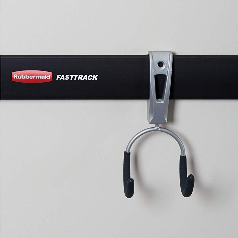 Rubbermaid Garage Hook Organizers - Powder Coated Metallic for Ladder, Tools & Bikes | 4 Pack