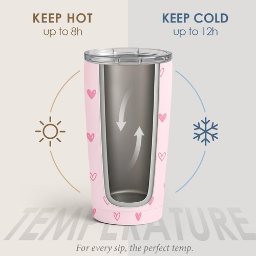 SANDJEST Heart Tumbler 20oz, Stainless Steel Travel Cup with Lid, Insulated Coffee Mug, Heart Gifts for Women Girls Friends Sisters on Birthday Christmas Valentine (Pink)