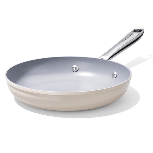 CookinCraze Nonstick Ceramic Frying Pan 8 inch for All Cooktops, Healthy Non Toxic Egg Pan for Easy Flipping, PTFE/PFOA/PFAS Free, Even Heat Distribution Oven Safe up to 500°F, Stay-Cool Handle, Cream