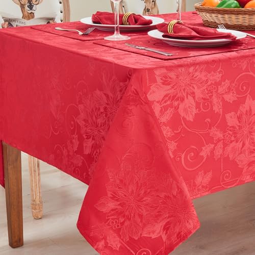 HomeJoy Rectangle Christmas Jacquard Table Cloth Waterproof Elegant Damask Floral Pattern Heavy Weight Wipeable Wrinkle Free Fabric Table Covers for Dinner or Daily Uses(Dark Red/52x70 Inch)