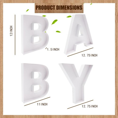 12" Large Fillable Baby Cardboard Letters for Baby Shower Gender Reveal, Sweet Serving Tray, Charcuterie Party Decorative Box, Food Cupcake Display Paper Mache (White)