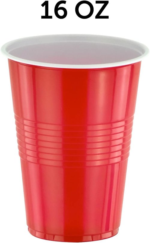 DecorRack 50 Count Red Party Cups - 16 oz BPA-Free Plastic, Stackable & Reusable for Events