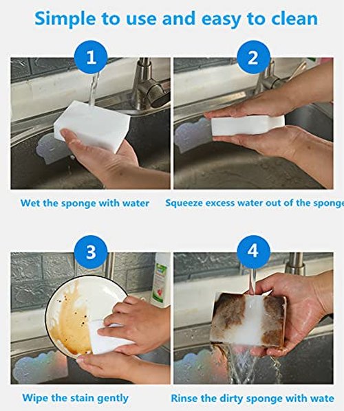 BAISENJIE Magic Sponges Eraser,10 Pack Melamine Sponge in Bulk,2X Density,Long Lasting,Cleaning Sponge for Kitchen, Bathroom,Bathtub, Sink,Furniture, Wall Cleaner (White,3.93x2.36x0.79in)