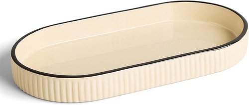 Preston Lane Signature Ceramic Tray – Handmade in Portugal with Fluted Edges & Hand-Painted Trim – Decorative Organizer or Home Accent, Large, Alabaster