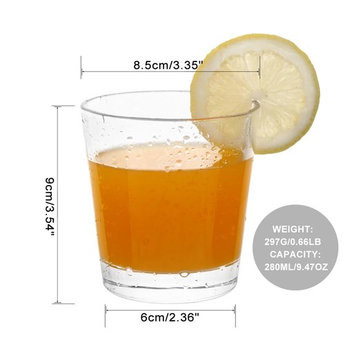 BTGLLAS 9oz Lowball Glasses, 6pc Short Glass Tumbler - Lead-Free Crystal Drinking Glasses for Water, Mojito, Tom Collins - Premium Bar Glassware & Cocktail Glass Set (6, Small)