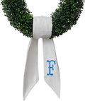 Monogram Wreath Sash by [Brand Name] - White Embroidered Linen Decor for Front Door | Perfect for Weddings & Xmas Parties