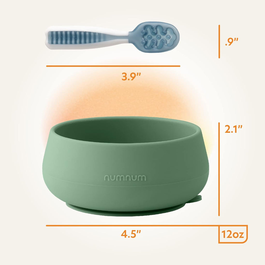 NumNum Baby Bowl & GOOtensils Spoons Set - Suction Bowls for 4+ Months, BPA-Free Silicone, Dishwasher Safe | Green/Blue