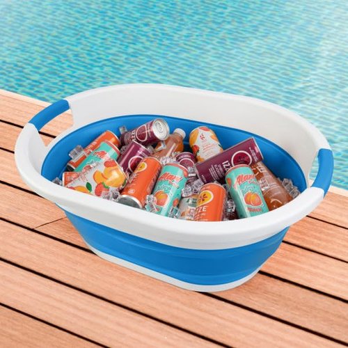 Collapsible Laundry Basket - 39L (10.3-Gallon) Portable Sink - Multipurpose Plastic Bin, Hamper, or Ice Bucket - Camping Essentials by Wakeman Outdoors (Blue)