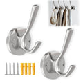 Ojeemii Brushed Nickel Wall Hooks, 2 Pack Heavy Duty Towel Hooks for Bathrooms, Hand Towel Hooks for Bathrooms Entryway Cubicle Kitchen