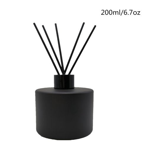 2PCS Glass Diffuser Bottles,200ml/6.7oz Essential Oil Jar,Empty Perfume Container with Black Aromatherapy Sticks Use for DIY Replacement Reed Diffuser (Round Matte Black)